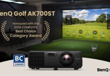 Proiectorul laser BenQ AK700ST 4K cu proiecție short-throw pentru simulatoare de golf câștigă premiul COMPUTEX Best Choice Award